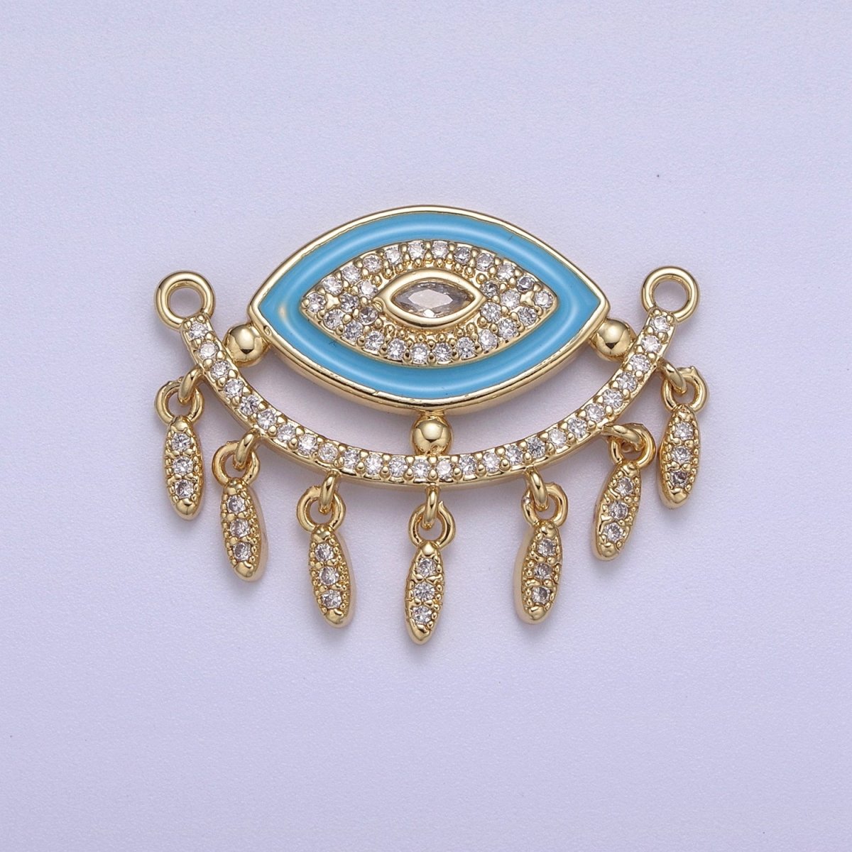 24K Gold Filled Evil Eye Charm Connector for Necklace Pendant Dangle CZ Eye Link Connector Double Bail F-253