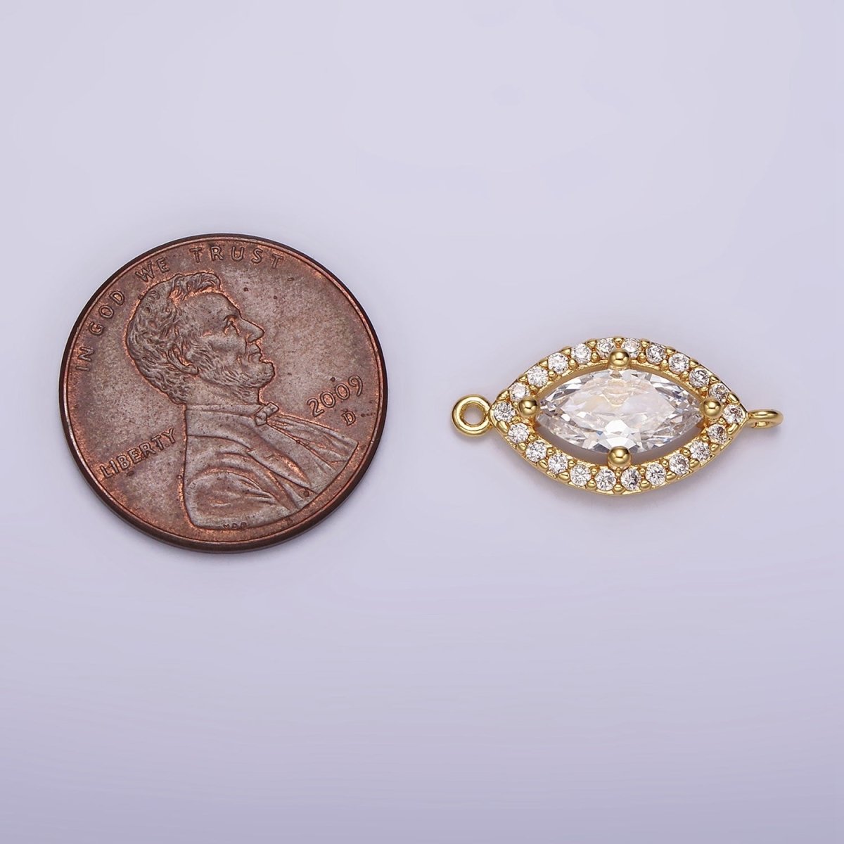 24K Gold Filled Evil Eye Clear CZ Marquise Micro Paved Connector | G796