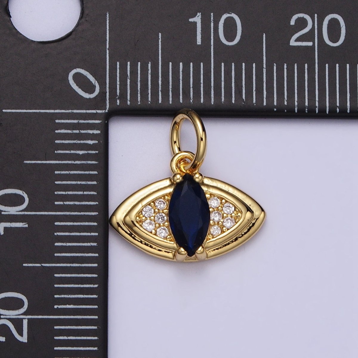 24K Gold Filled Evil Eye Micro Paved Blue Marquise CZ Protection Charm E-453