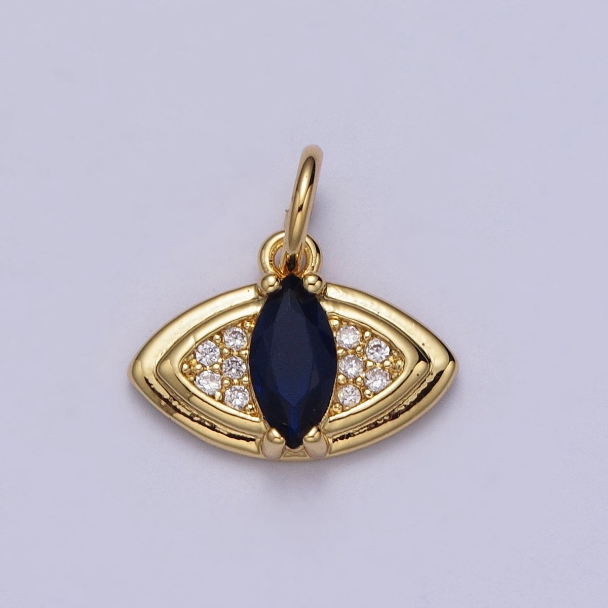 24K Gold Filled Evil Eye Micro Paved Blue Marquise CZ Protection Charm E-453