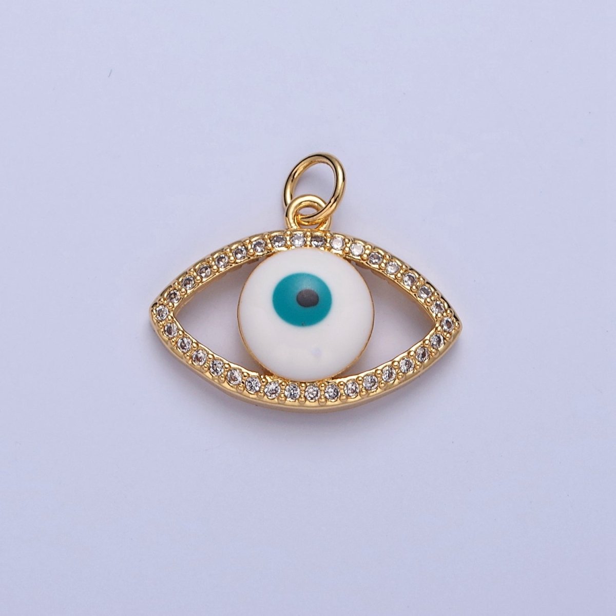 24K Gold Filled Evil Eye Micro Paved Clear CZ Charm | W-288