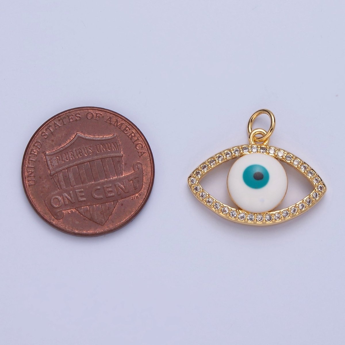 24K Gold Filled Evil Eye Micro Paved Clear CZ Charm | W-288