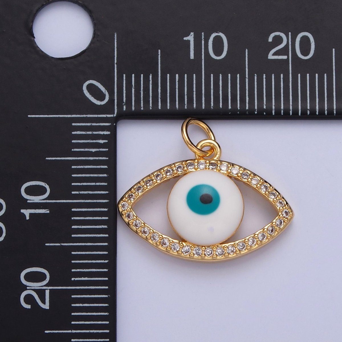 24K Gold Filled Evil Eye Micro Paved Clear CZ Charm | W-288
