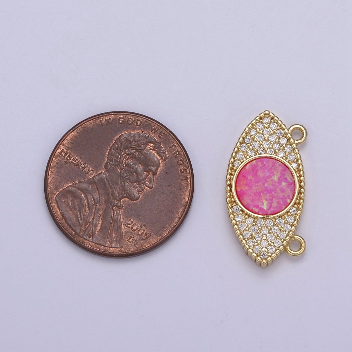 24K Gold Filled Evil Eye Opal Charm Connector, Evil Eye Link Connector CZ Greek Eye White / Blue / Pink  F-791 F-788 F-789