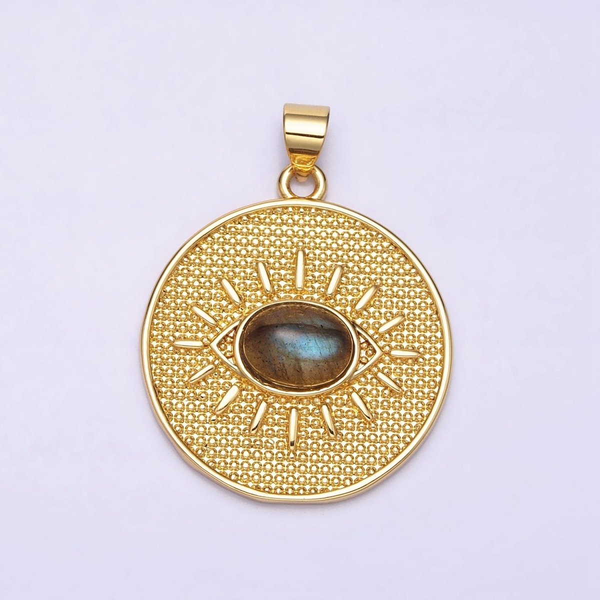 24K Gold Filled Evil Eye Pendant Labradorite Eye Charm Cabochon Medallion Pendant AA284