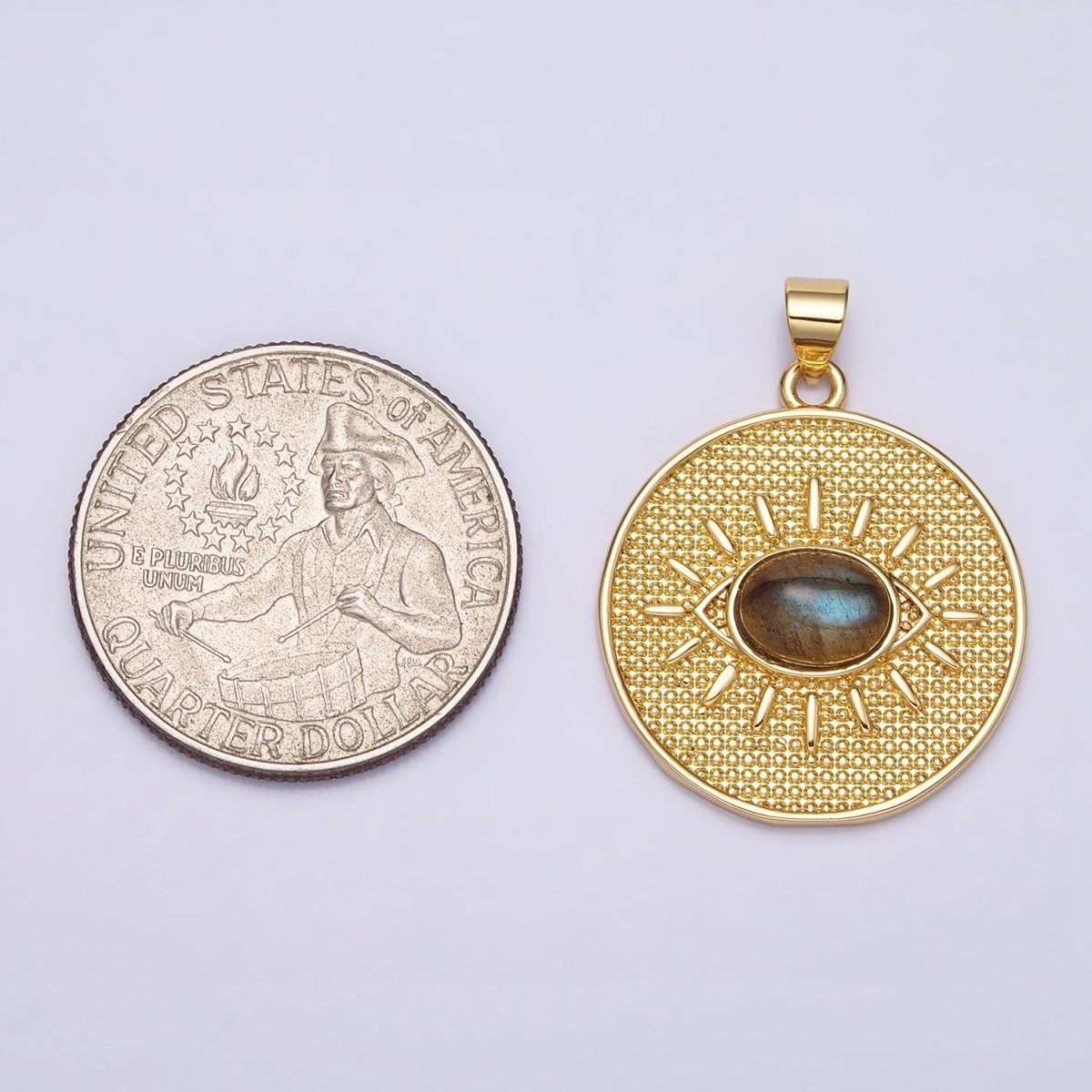 24K Gold Filled Evil Eye Pendant Labradorite Eye Charm Cabochon Medallion Pendant AA284