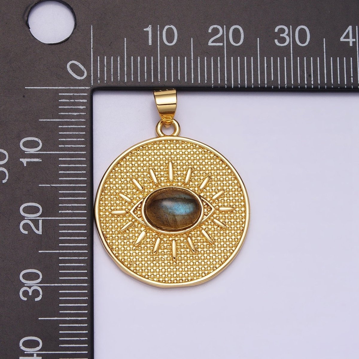 24K Gold Filled Evil Eye Pendant Labradorite Eye Charm Cabochon Medallion Pendant AA284