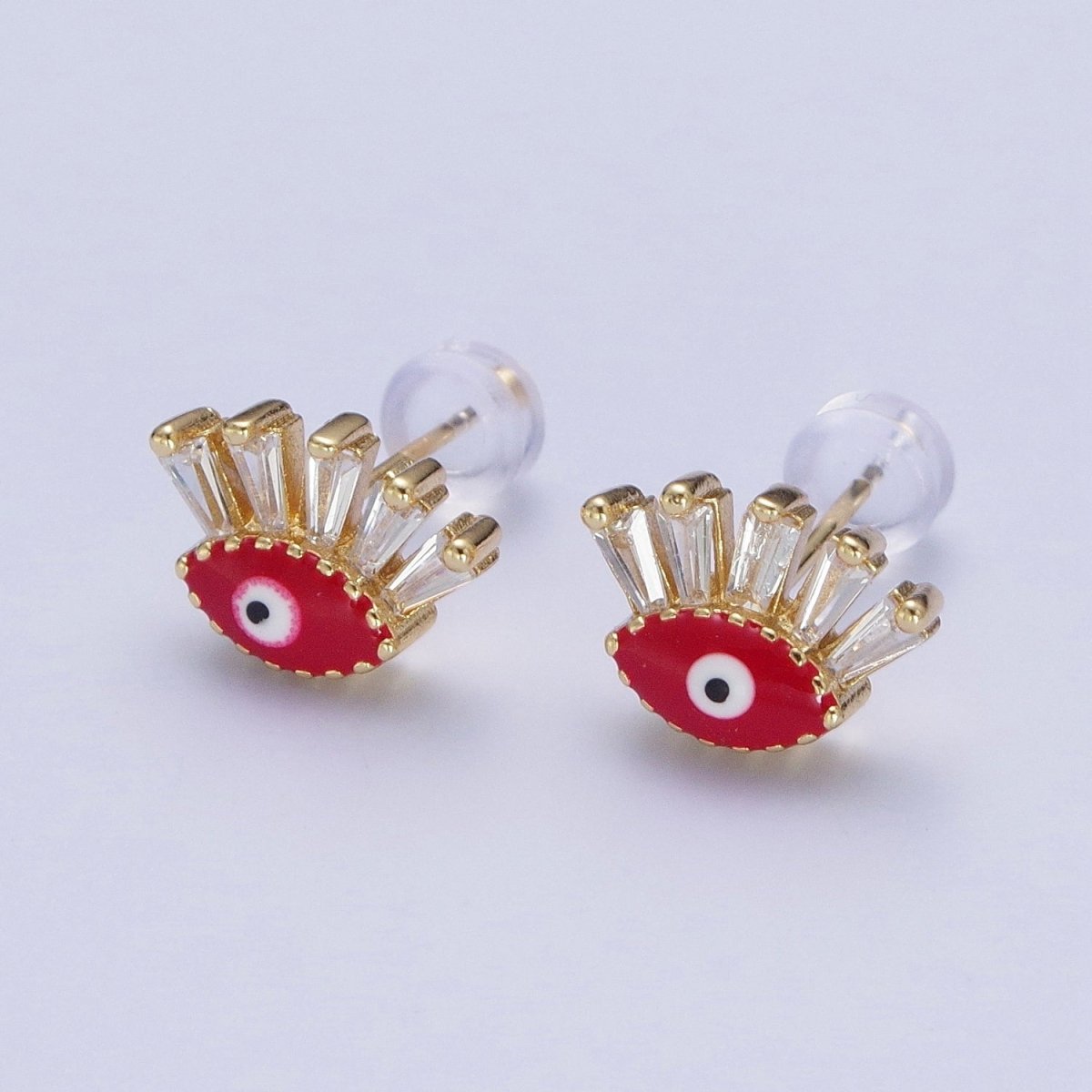 24K Gold Filled Evil Eye Stud Earrings, Blue Red Black Enamel Protection Eye of Ra Jewelry P-388 P-389 P-390