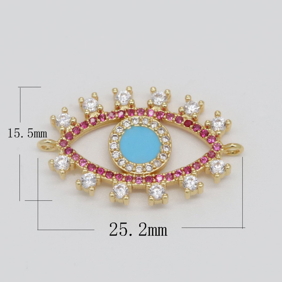 24K Gold Filled eye Charm Connector necklace with Turquoise cubic zirconia | unique evil eye bracelet Connector Link evil eye Double bail charm Y-388