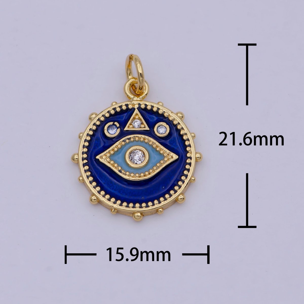 24K Gold Filled Eye Charm Dainty Enamel Blue Evil Eye On Medallion Shape Pendant Epoxy Gold Charm for Necklace Bracelet Component  E-124