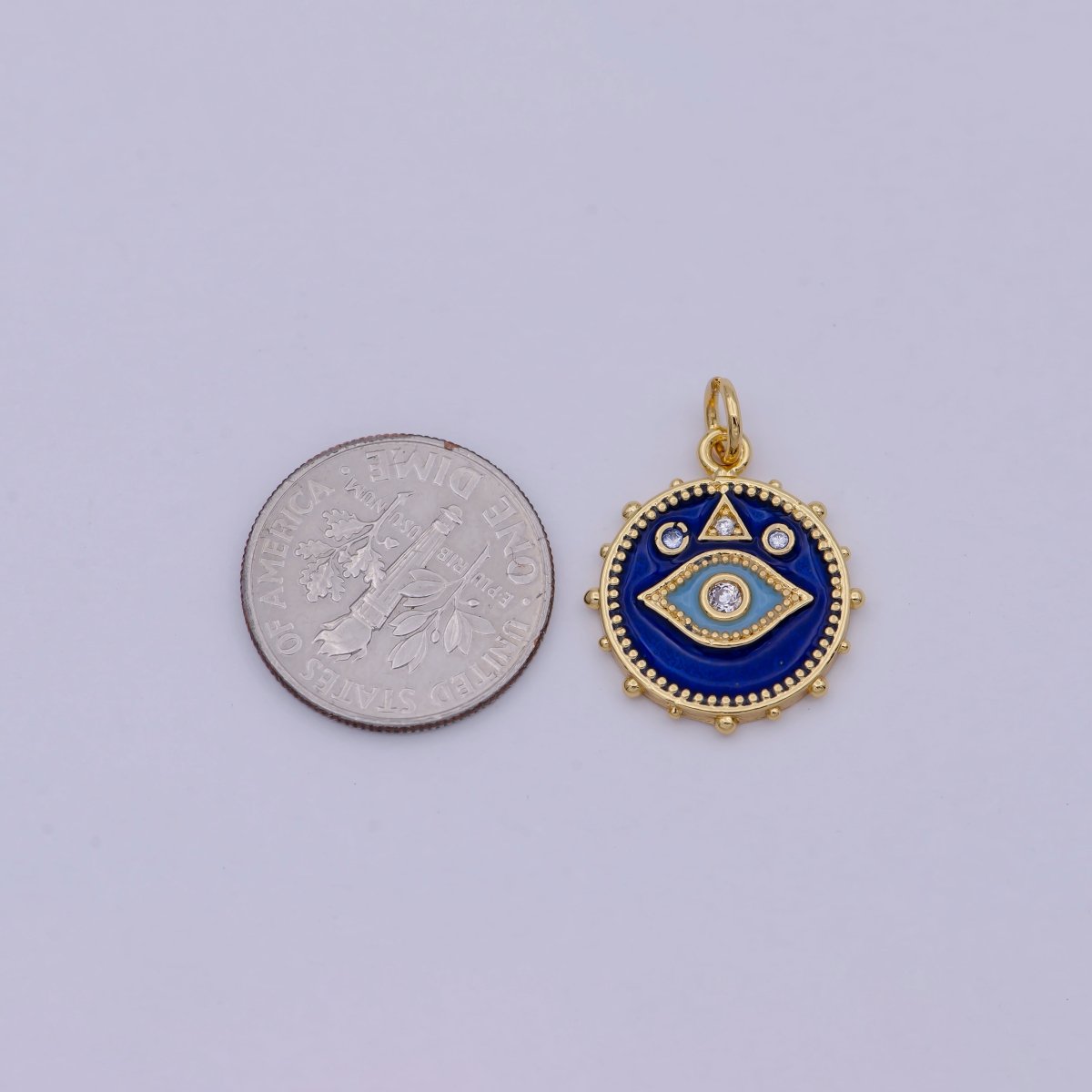 24K Gold Filled Eye Charm Dainty Enamel Blue Evil Eye On Medallion Shape Pendant Epoxy Gold Charm for Necklace Bracelet Component  E-124