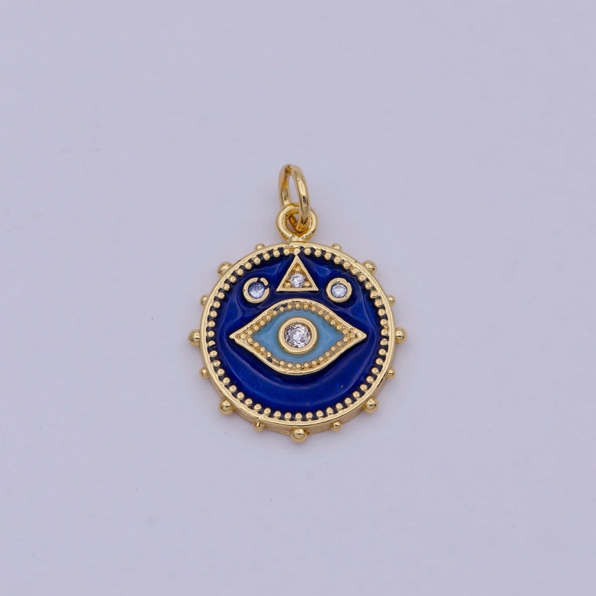 24K Gold Filled Eye Charm Dainty Enamel Blue Evil Eye On Medallion Shape Pendant Epoxy Gold Charm for Necklace Bracelet Component  E-124