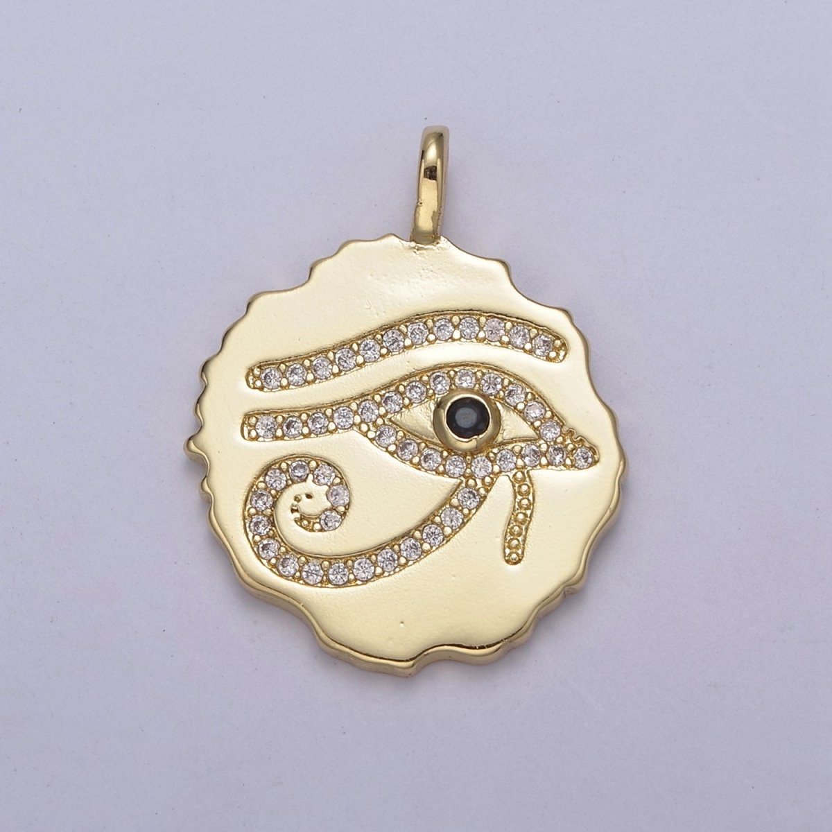 24k Gold Filled Eye of Ra Medallion Charm, Eye of Horus Round Pendant, Evil Eye Pendant Wholesale N-630