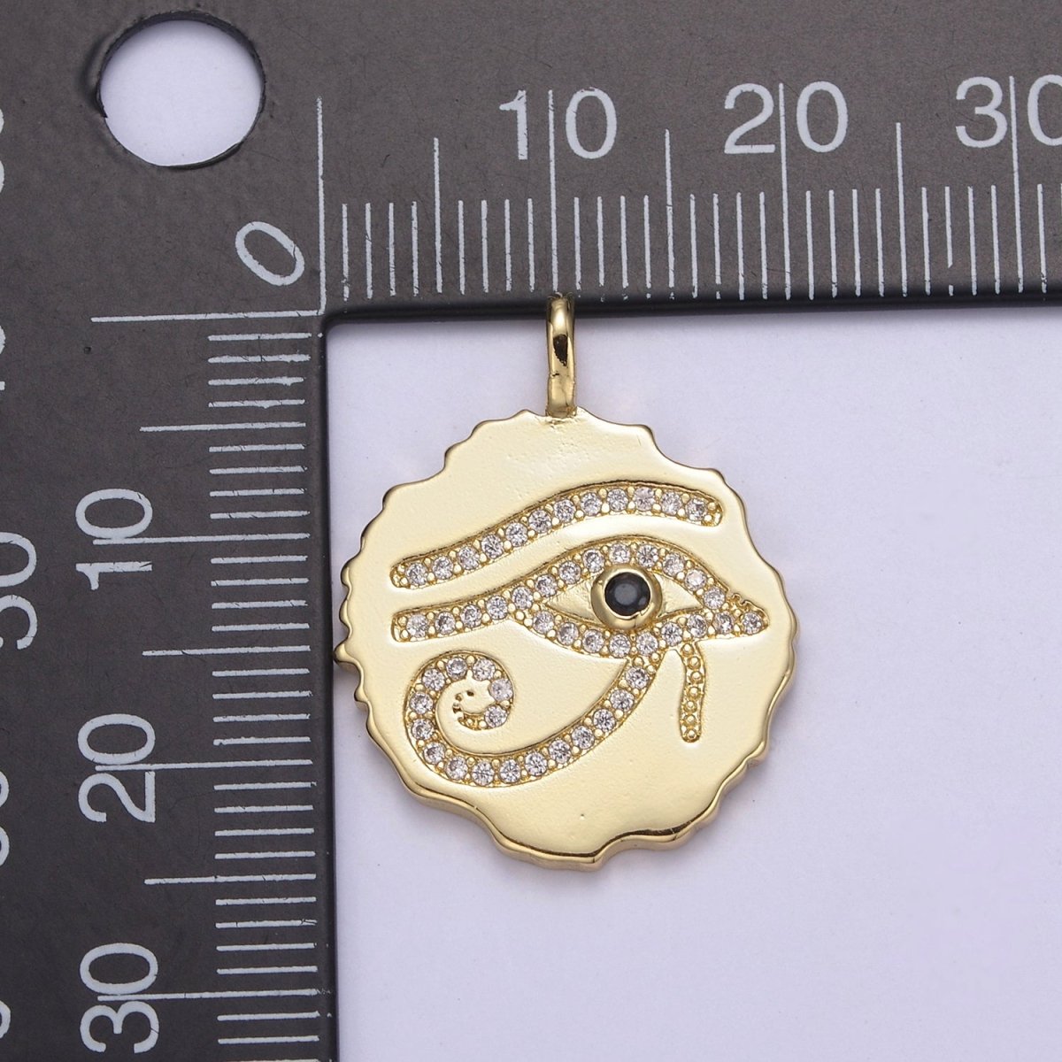 24k Gold Filled Eye of Ra Medallion Charm, Eye of Horus Round Pendant, Evil Eye Pendant Wholesale N-630