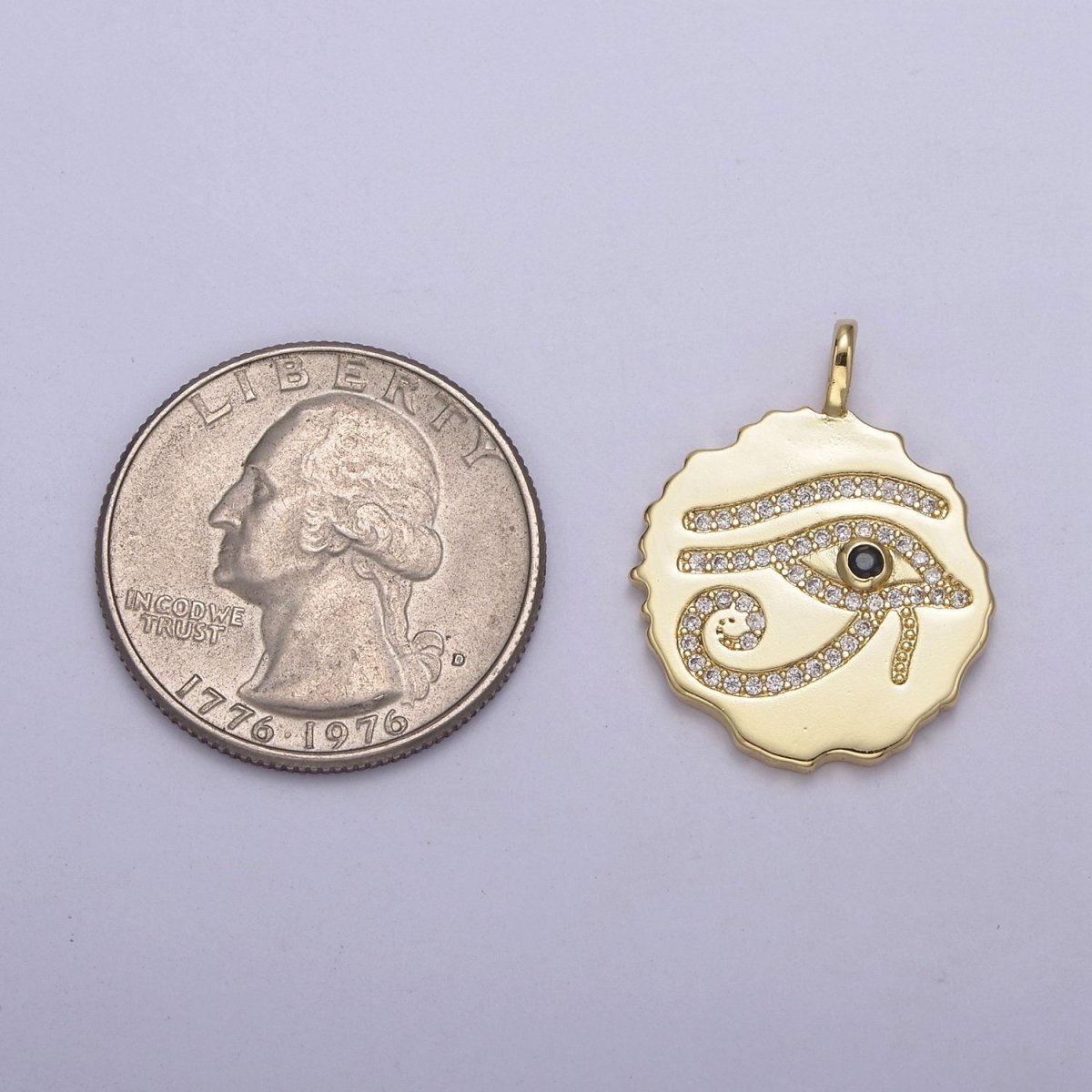 24k Gold Filled Eye of Ra Medallion Charm, Eye of Horus Round Pendant, Evil Eye Pendant Wholesale N-630