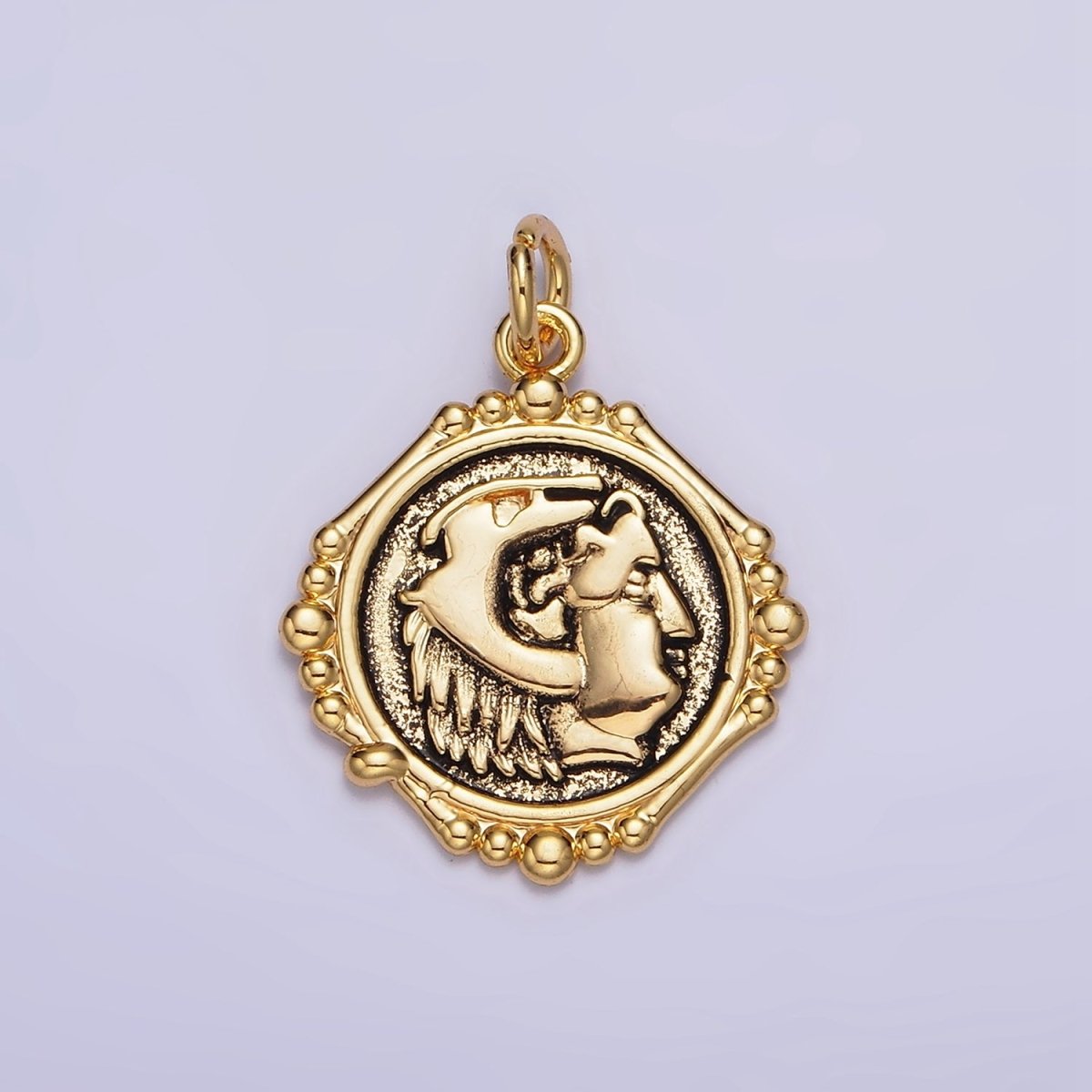 24K Gold Filled Face Portrait Textured Stamped Round Bubble Charm | AC1440