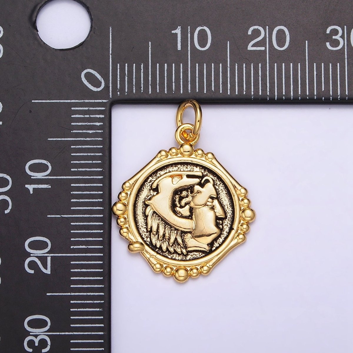 24K Gold Filled Face Portrait Textured Stamped Round Bubble Charm | AC1440