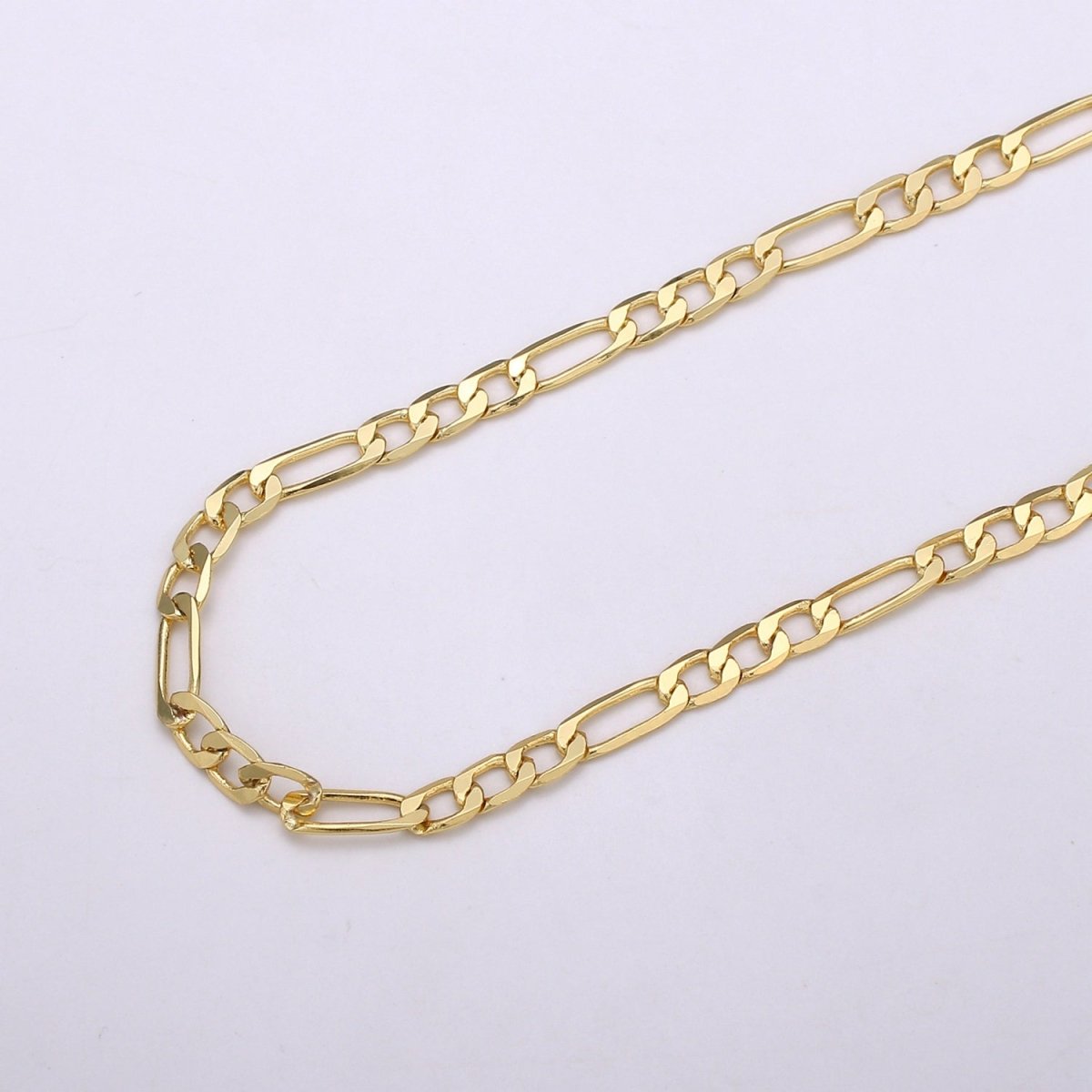 24K Gold Filled Figaro Chain By Yard, 3.8mm Wide Figaro Curb Linked Chain by Yard, Wholesale Roll Chain, For DIY Craft | ROLL-360