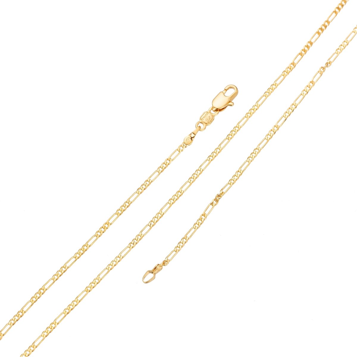 24K Gold Filled Figaro Chain Necklace, 19.5 inch Figaro Finished Necklace For Jewelry Making, Dainty 2mm Figaro Necklace w/ Lobster Clasps | CN-049 WA-777