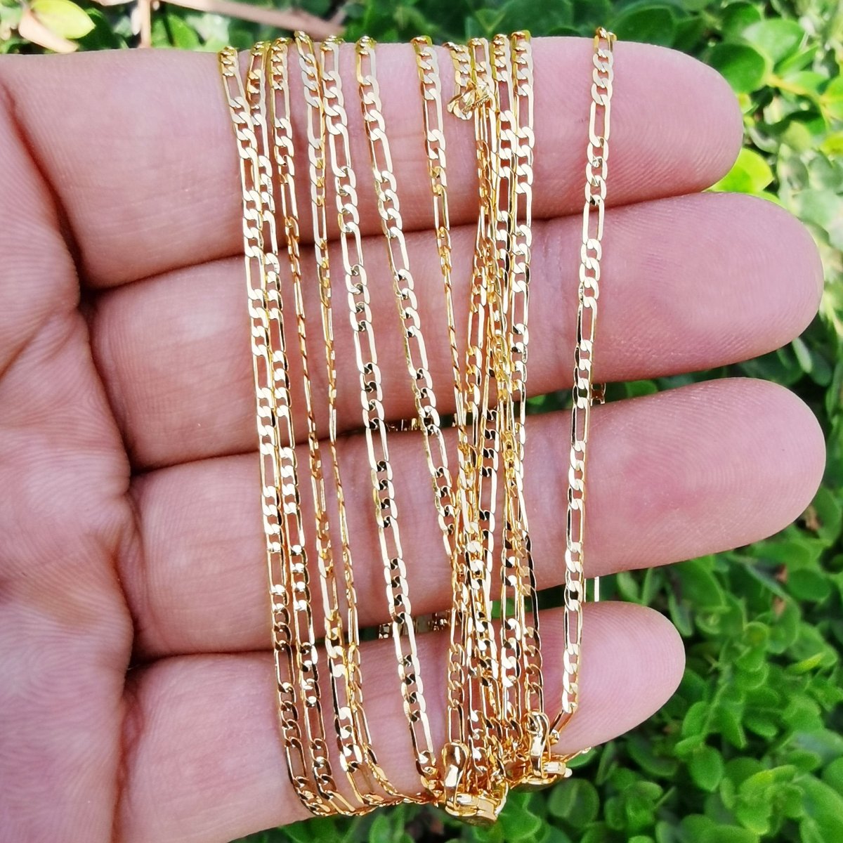 24K Gold Filled Figaro Necklace - 13.9 Inches Choker Necklace - 2mm in Width - Figaro Necklace w/ Lobster Clasps | CN-855  Clearance Pricing