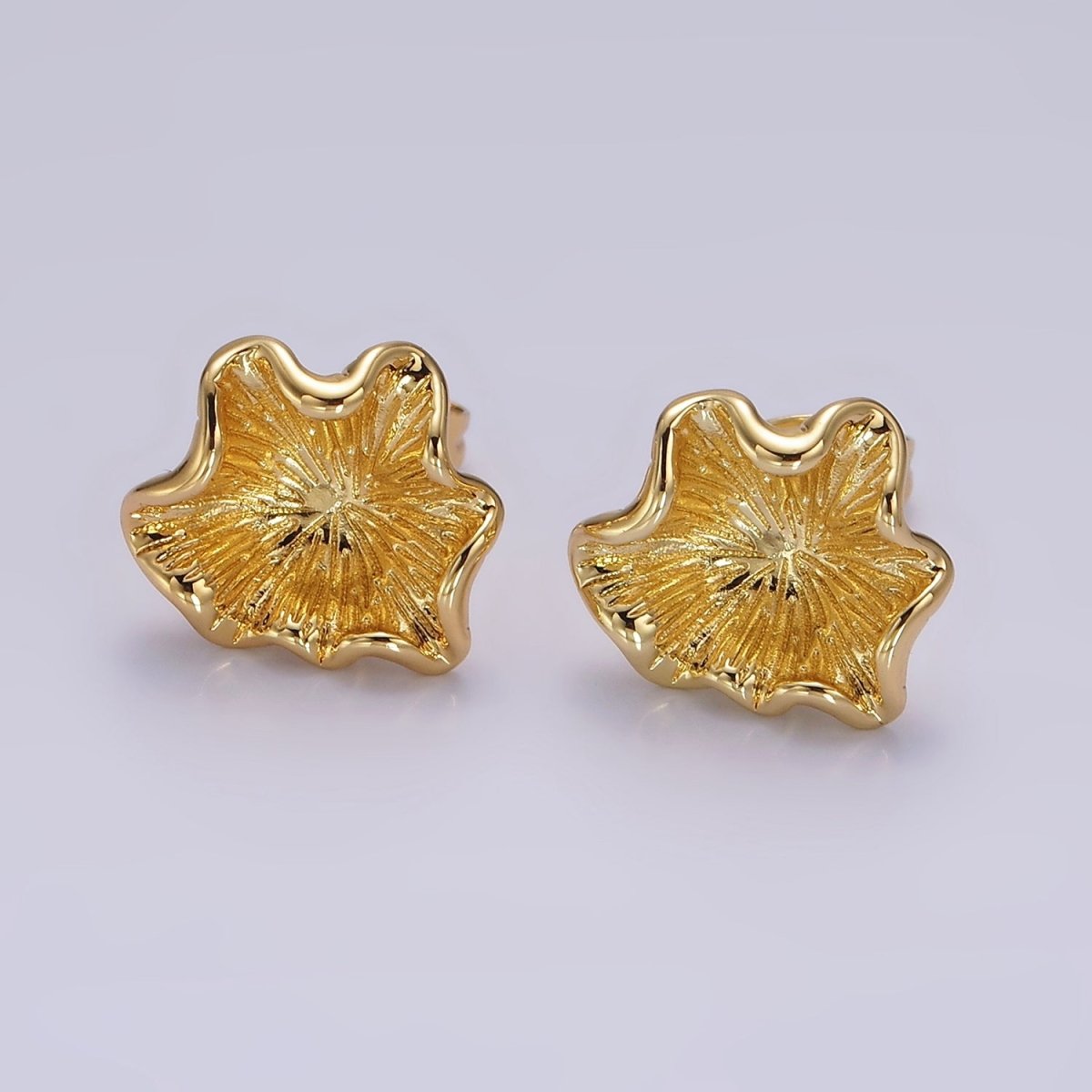 24K Gold Filled Flower Sunburst Molten Stud Earrings | V067