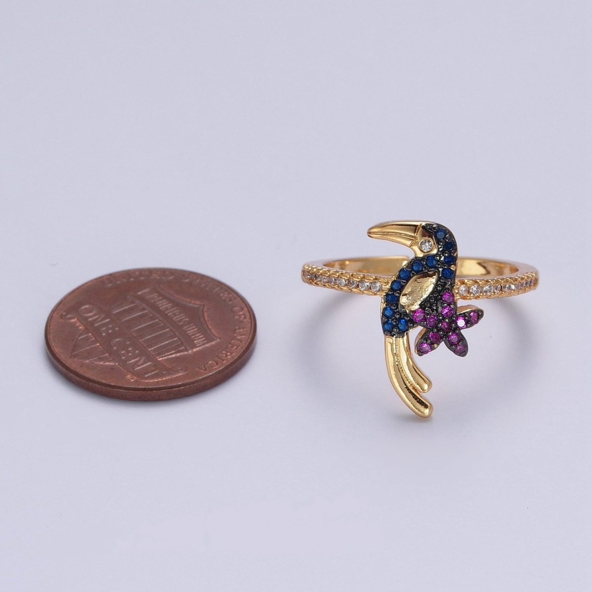 24K Gold Filled Forest Jungle Bird Animal Adjustable Ring  O-794