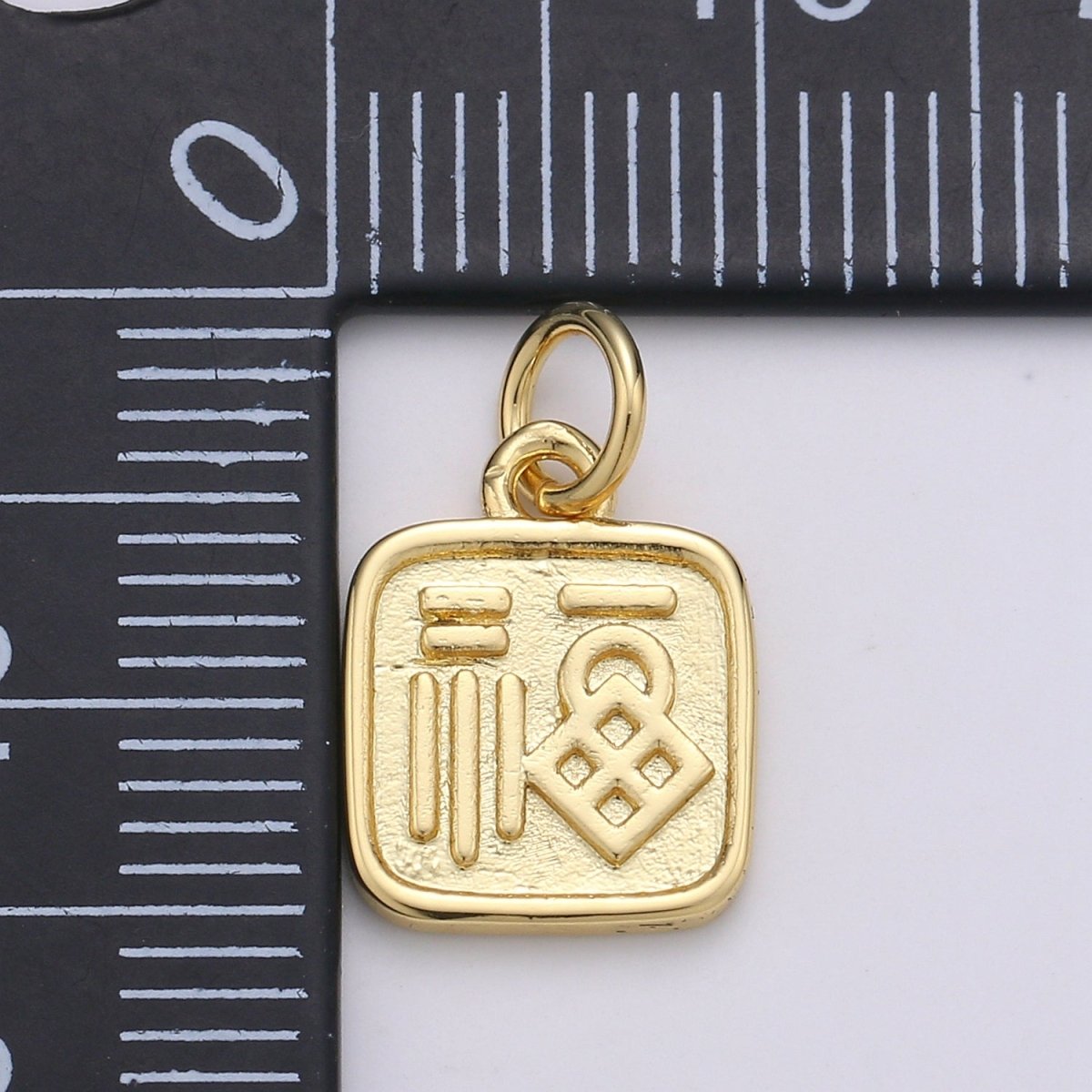 24K Gold Filled Fortune Good Luck "Fu" Chinese Character Charm E-060