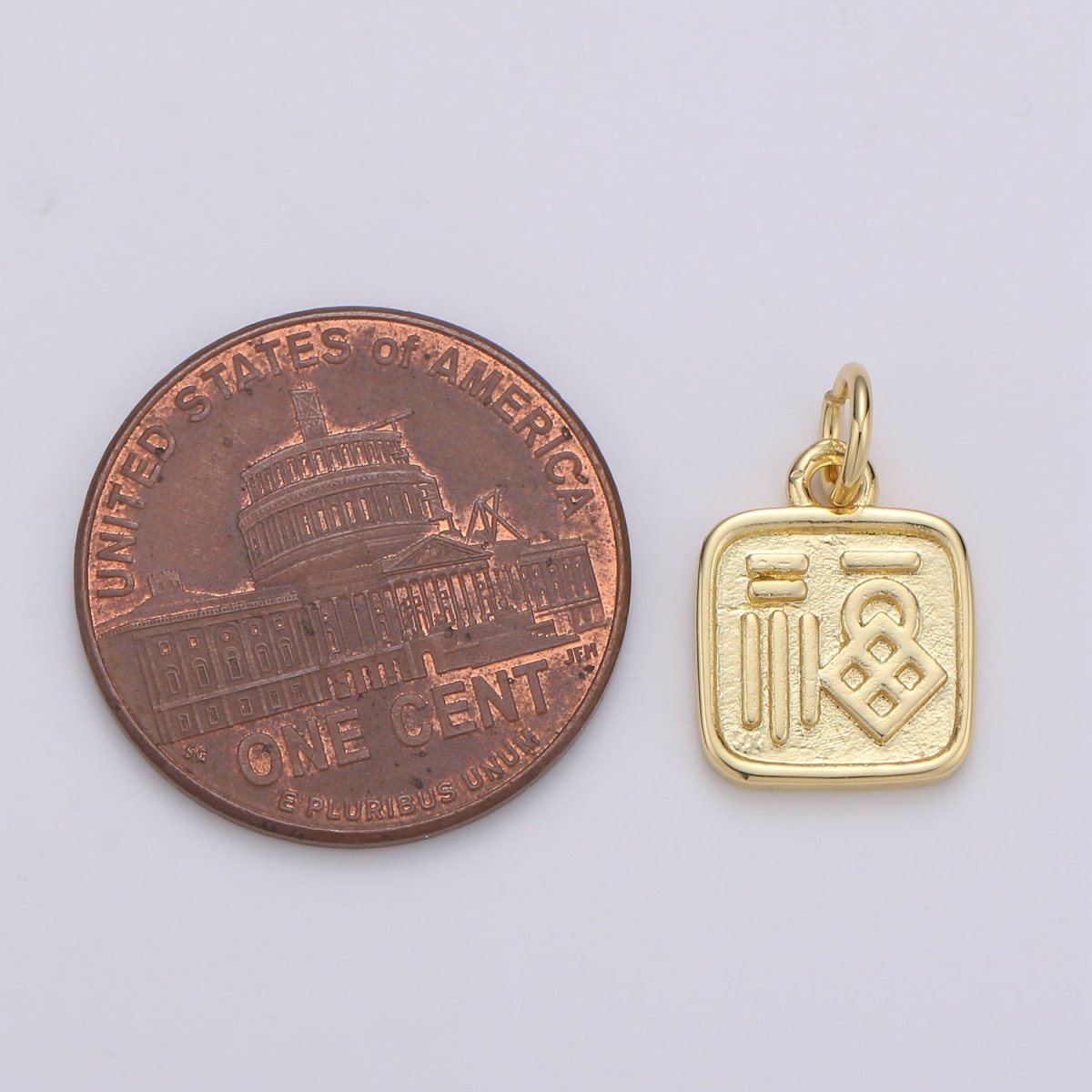 24K Gold Filled Fortune Good Luck "Fu" Chinese Character Charm E-060