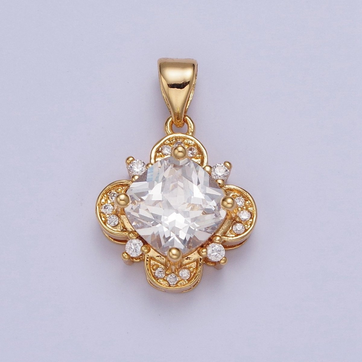24K Gold Filled Four Leaf Lucky Clover with Clear Cubic Zirconia CZ Pendant For Jewelry Making X-450