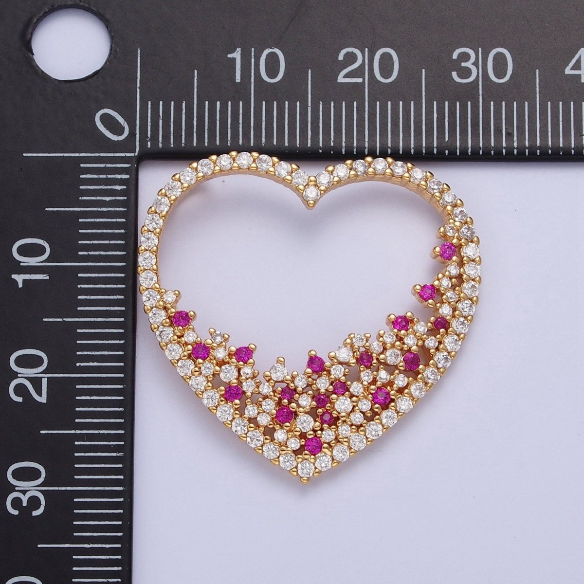 24K Gold Filled Fuchsia & Clear Micro Pave Heart Pendant For Jewelry Making X-440