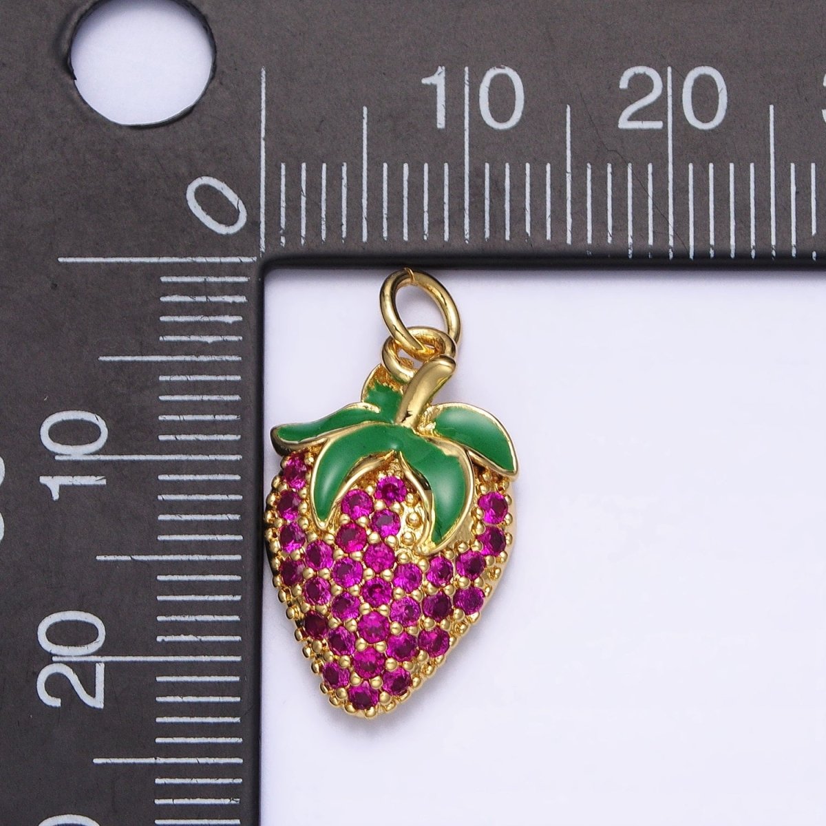 24K Gold Filled Fuchsia Micro Paved CZ Strawberry Fruit Add-On Charm | AA214