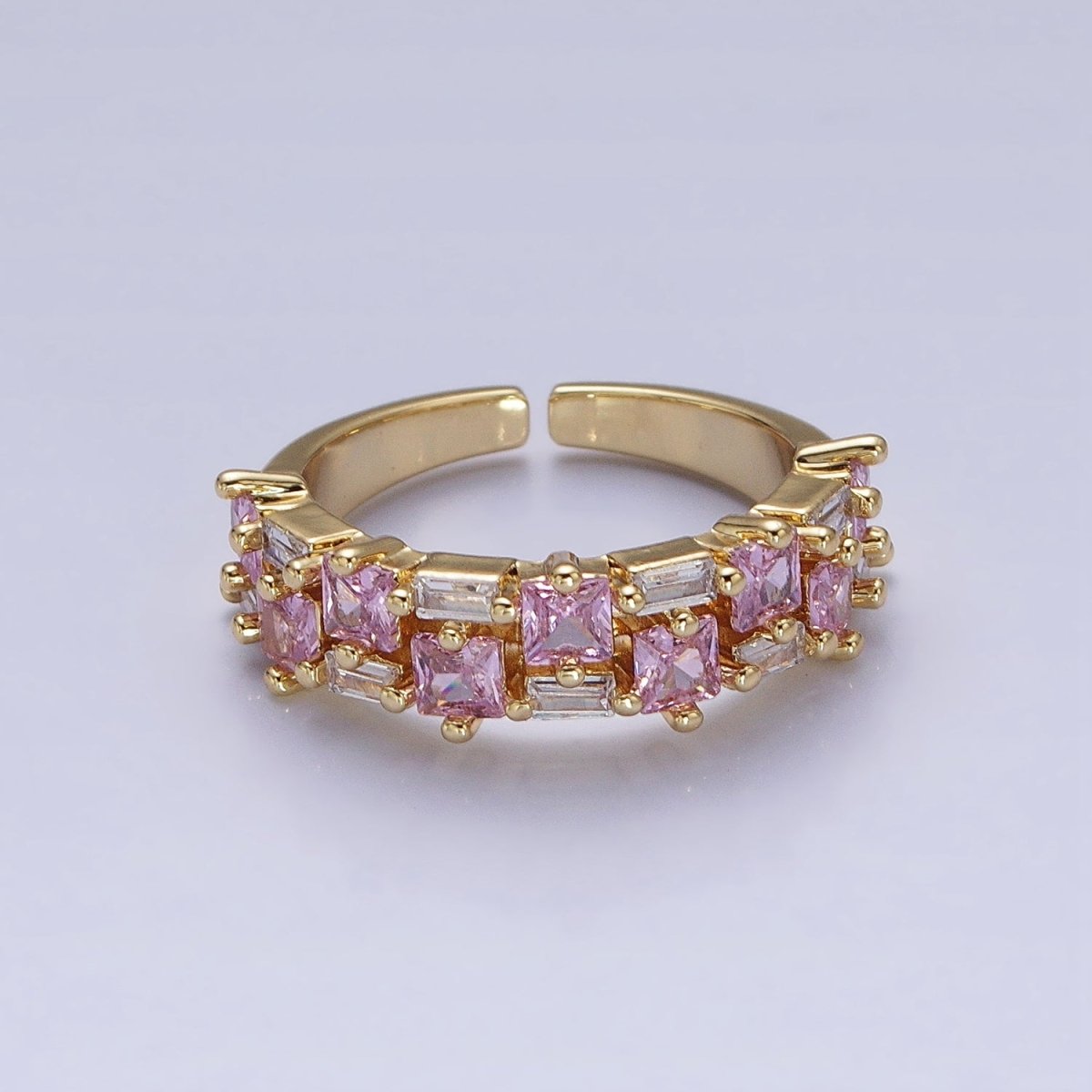 24K Gold Filled Fuchsia, Multicolor, Black, Purple, Blue, Pink, Green, Clear Baguette Square CZ Ring in Gold & Silver | O-1533~O-1548