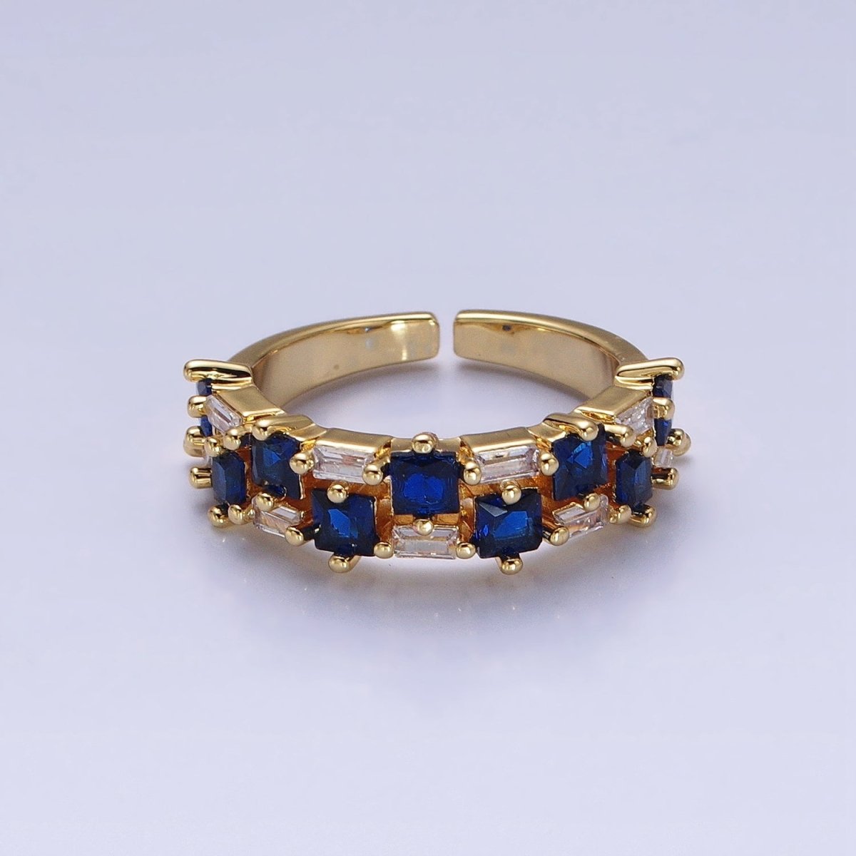 24K Gold Filled Fuchsia, Multicolor, Black, Purple, Blue, Pink, Green, Clear Baguette Square CZ Ring in Gold & Silver | O-1533~O-1548