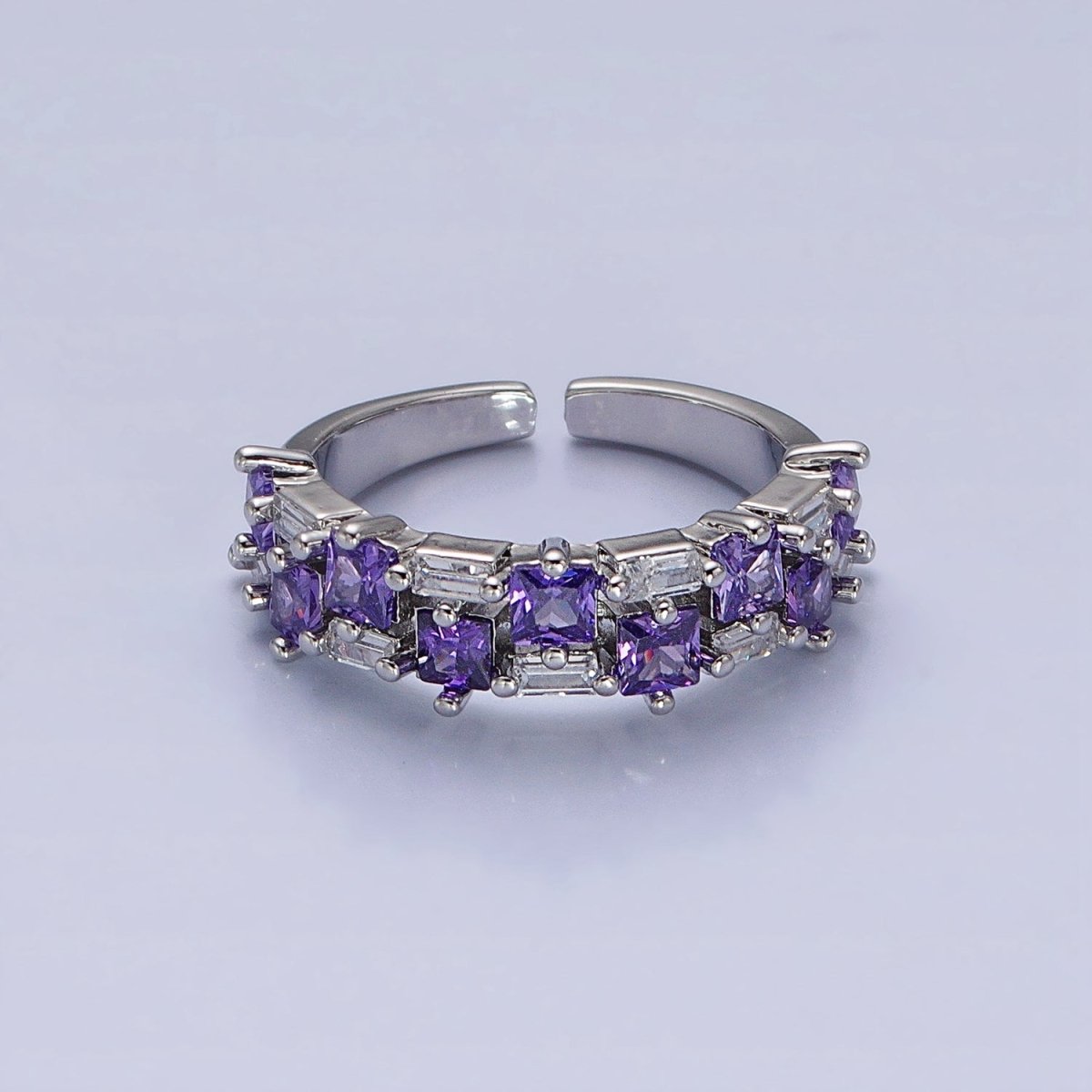 24K Gold Filled Fuchsia, Multicolor, Black, Purple, Blue, Pink, Green, Clear Baguette Square CZ Ring in Gold & Silver | O-1533~O-1548