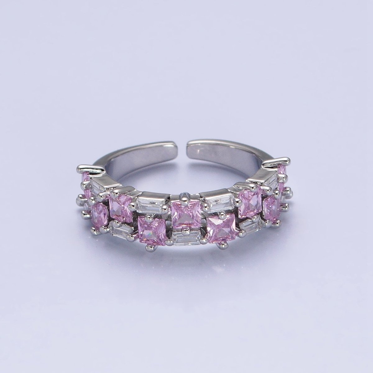 24K Gold Filled Fuchsia, Multicolor, Black, Purple, Blue, Pink, Green, Clear Baguette Square CZ Ring in Gold & Silver | O-1533~O-1548