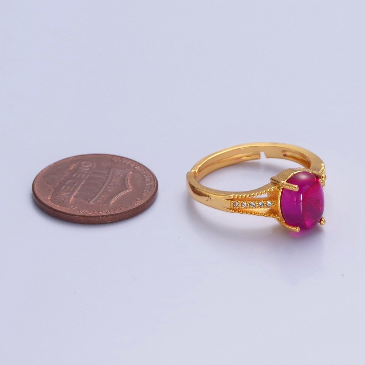24K Gold Filled Fuchsia Pink Jade with Micro Pave CZ Band O-772