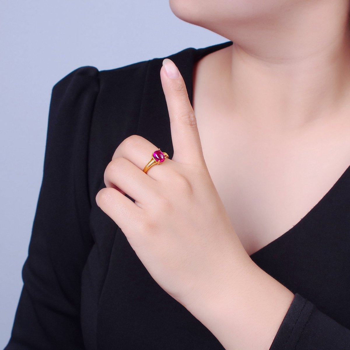 24K Gold Filled Fuchsia Pink Jade with Micro Pave CZ Band O-772