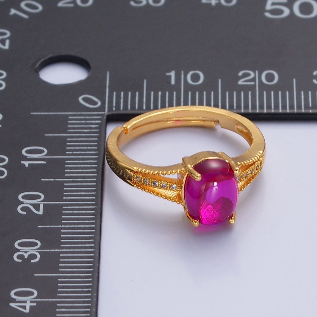24K Gold Filled Fuchsia Pink Jade with Micro Pave CZ Band O-772