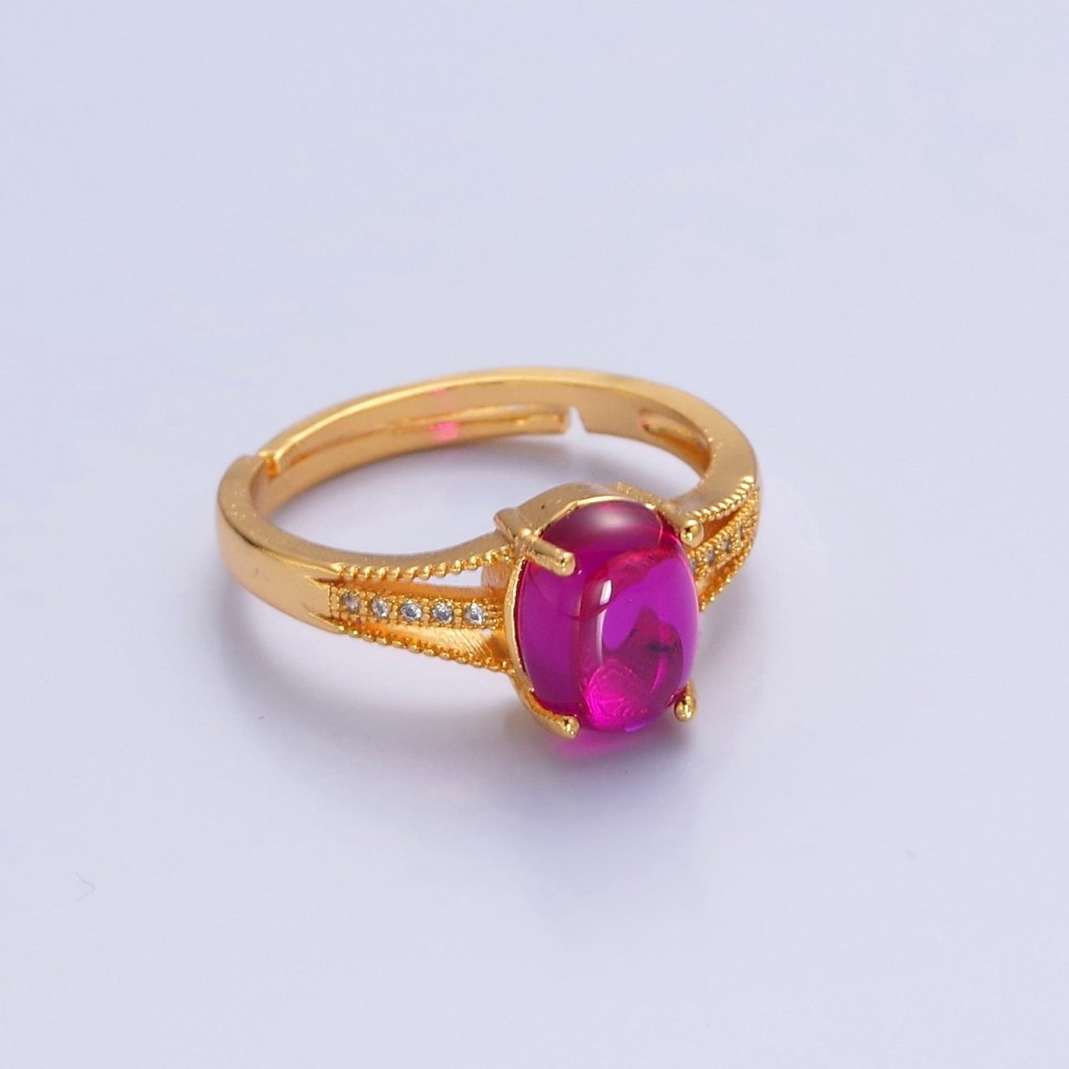 24K Gold Filled Fuchsia Pink Jade with Micro Pave CZ Band O-772