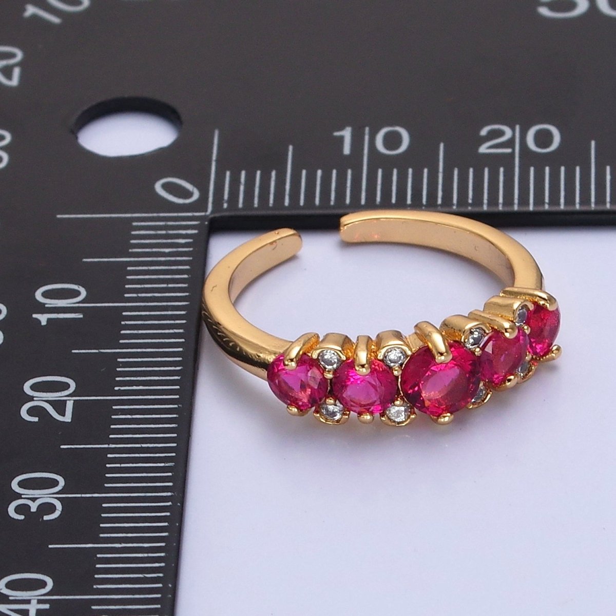 24K Gold Filled Fuchsia Pink Promise Ring, Round Cubic Zirconia CZ Ring O-2295