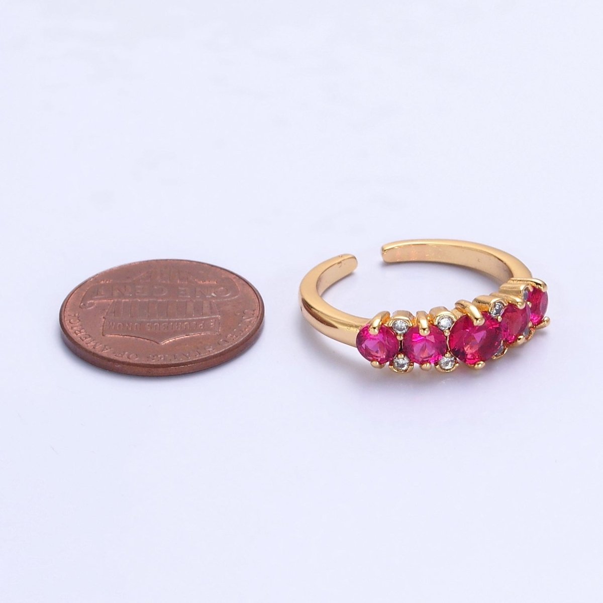 24K Gold Filled Fuchsia Pink Promise Ring, Round Cubic Zirconia CZ Ring O-2295