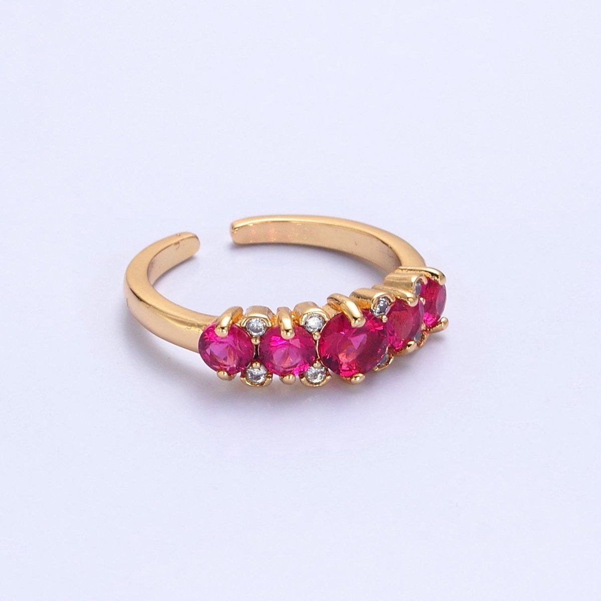 24K Gold Filled Fuchsia Pink Promise Ring, Round Cubic Zirconia CZ Ring O-2295