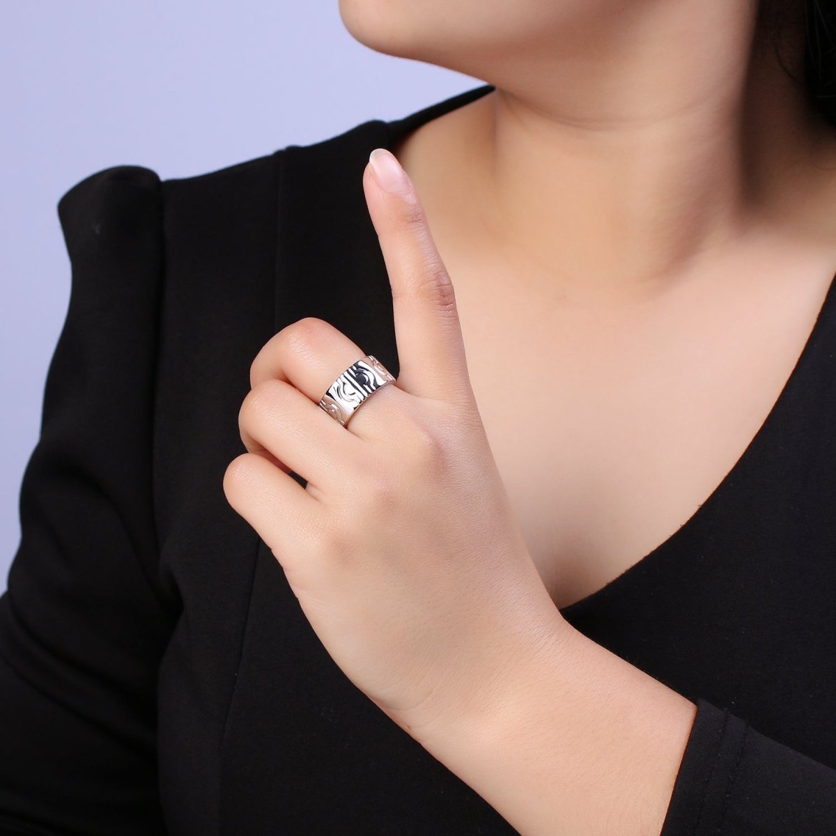 24K Gold Filled Geometric Abstract Thick Rings, Carved Circle Statement Rings in Gold & Silver S-319 S-320