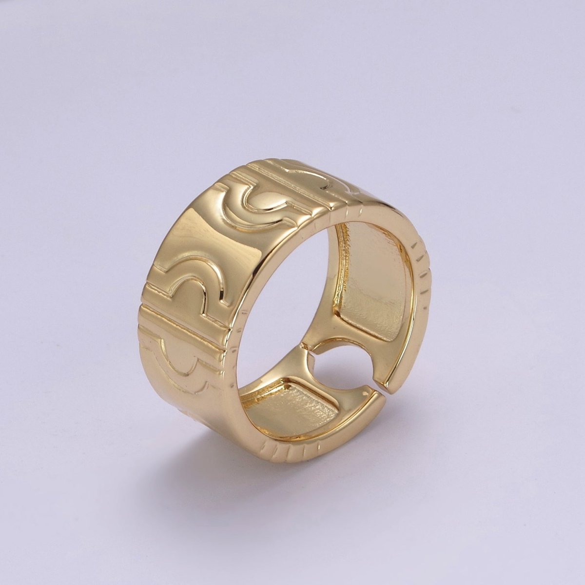 24K Gold Filled Geometric Abstract Thick Rings, Carved Circle Statement Rings in Gold & Silver S-319 S-320