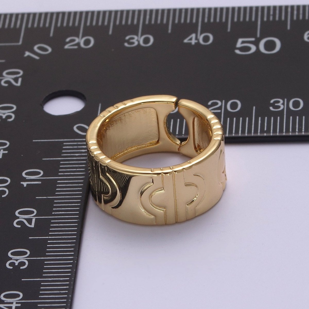 24K Gold Filled Geometric Abstract Thick Rings, Carved Circle Statement Rings in Gold & Silver S-319 S-320