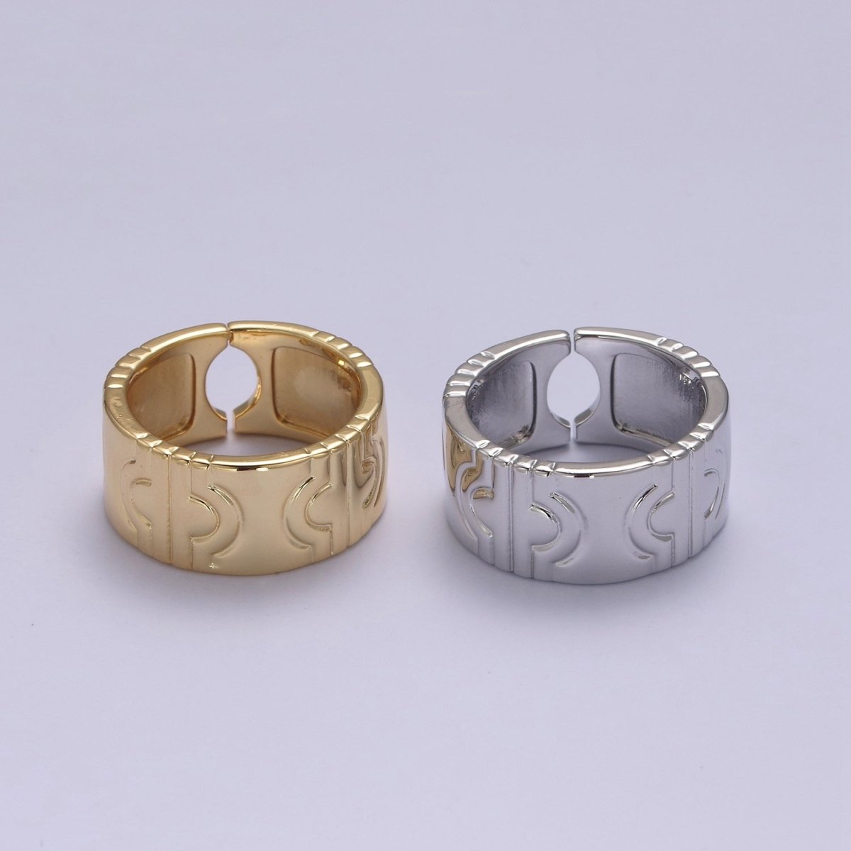 24K Gold Filled Geometric Abstract Thick Rings, Carved Circle Statement Rings in Gold & Silver S-319 S-320