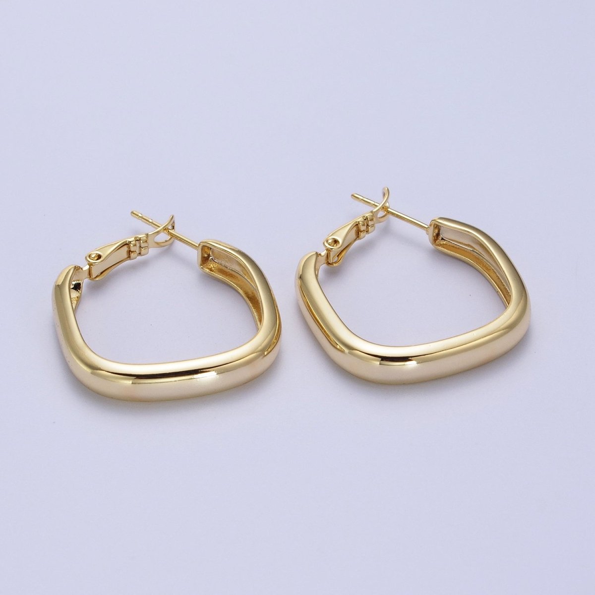 24K Gold Filled Geometric Boxy Block Latch Hoop Earrings | AD-287