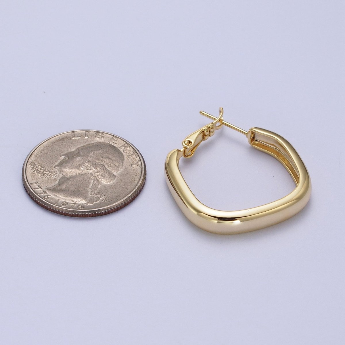 24K Gold Filled Geometric Boxy Block Latch Hoop Earrings | AD-287