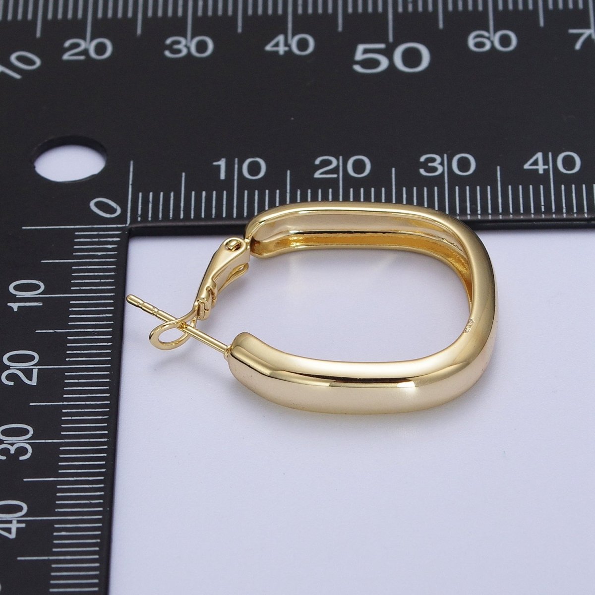 24K Gold Filled Geometric Boxy Block Latch Hoop Earrings | AD-287