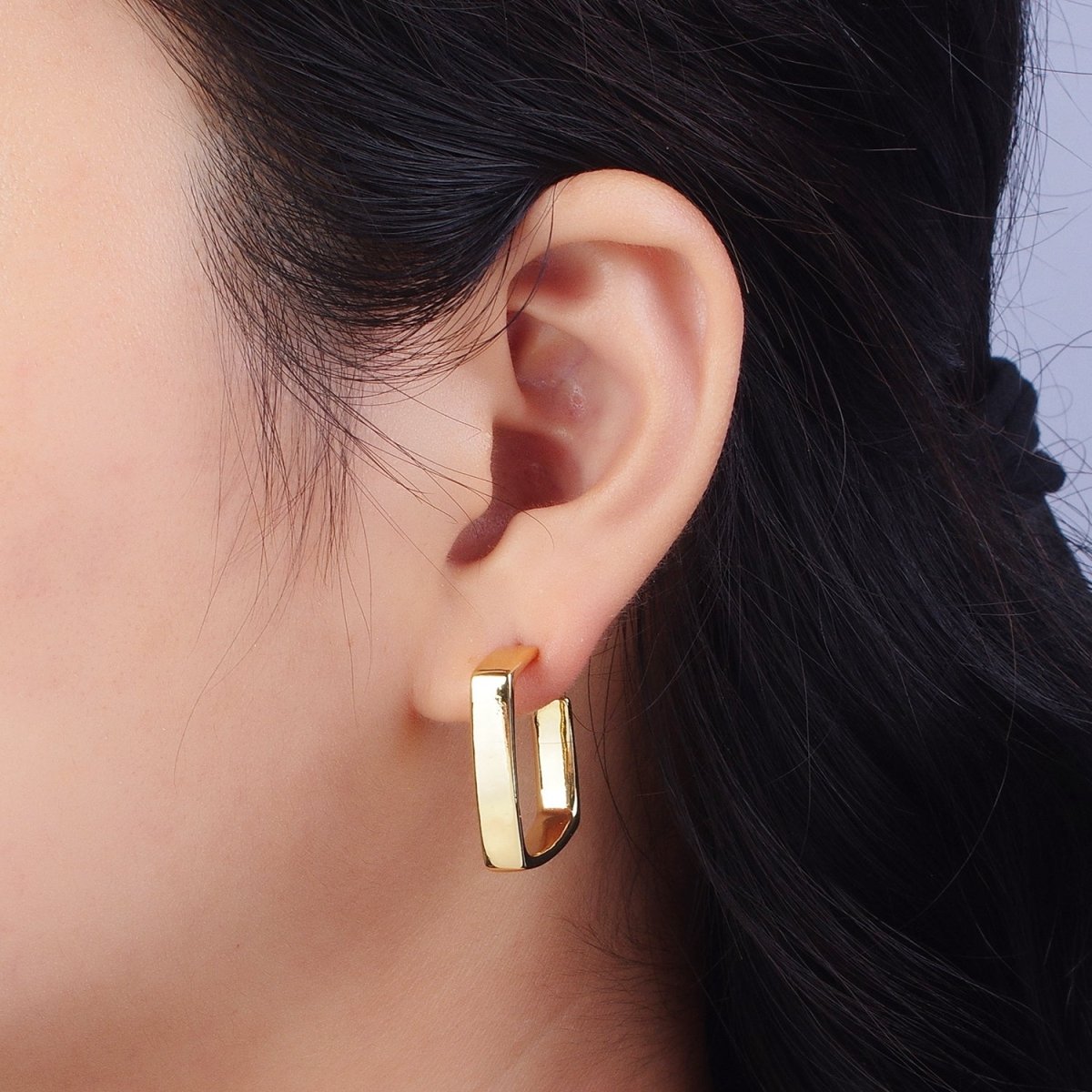 24K Gold Filled Geometric Boxy J-Shaped Hoop Earrings | V034